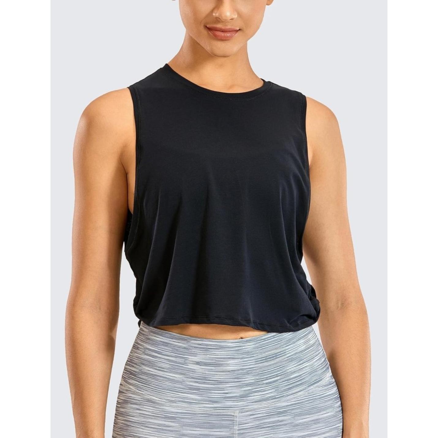 YOGA Dames Pima Cotton Workout Tank Crop Sport Shirt Mouwloos Yoga Running Tops - happygetfit.com