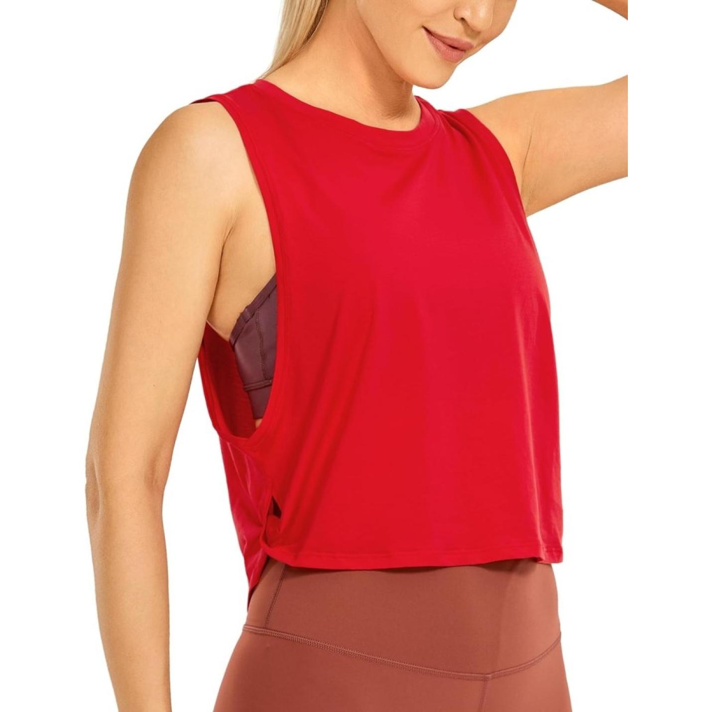 YOGA Dames Pima Cotton Workout Tank Crop Sport Shirt Mouwloos Yoga Running Tops - happygetfit.com