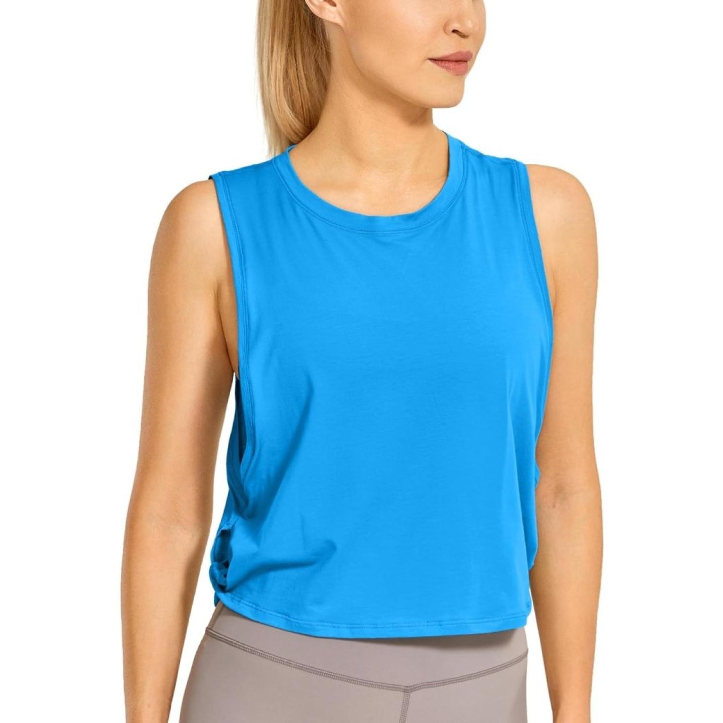 YOGA Dames Pima Cotton Workout Tank Crop Sport Shirt Mouwloos Yoga Running Tops - happygetfit.com