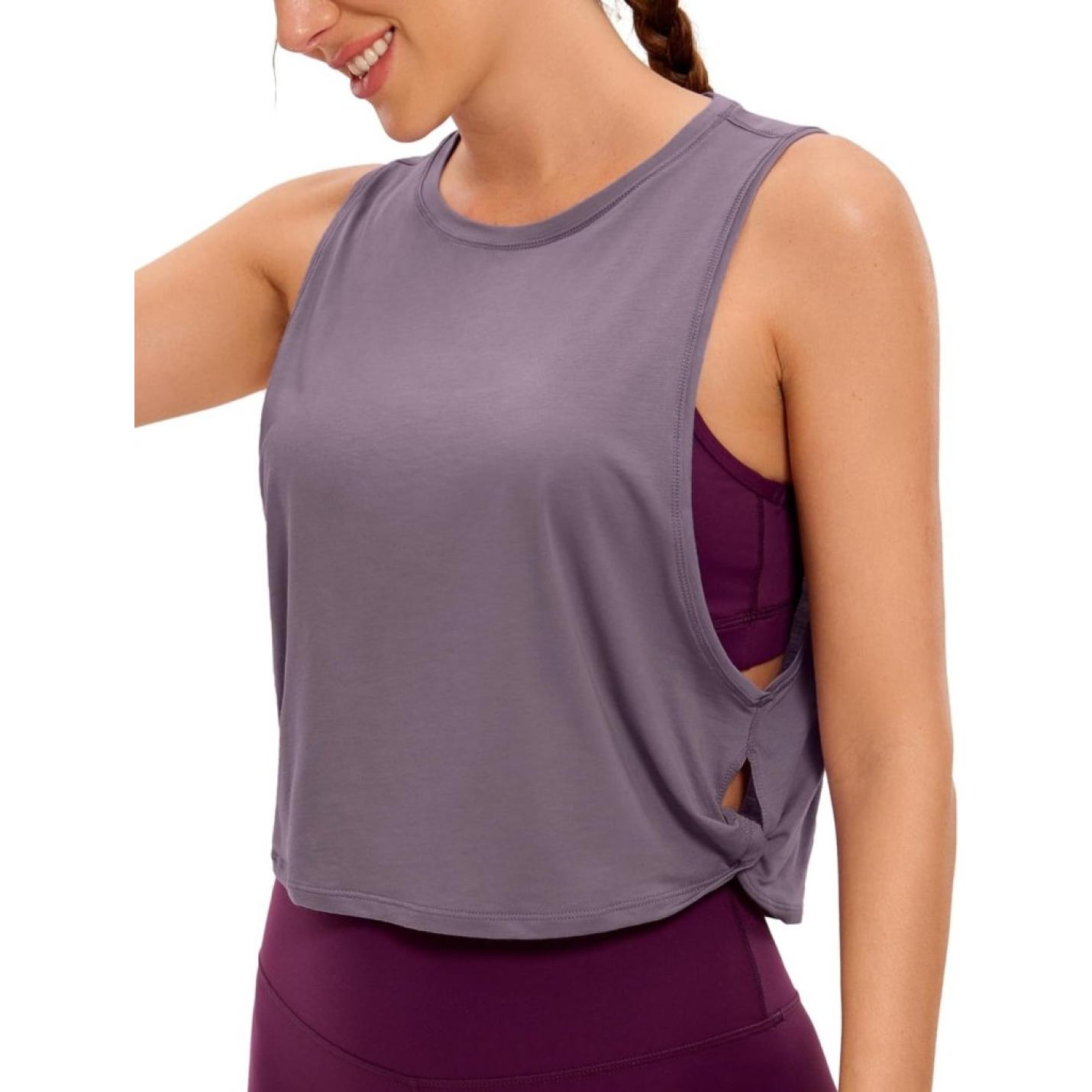 YOGA Dames Pima Cotton Workout Tank Crop Sport Shirt Mouwloos Yoga Running Tops - happygetfit.com