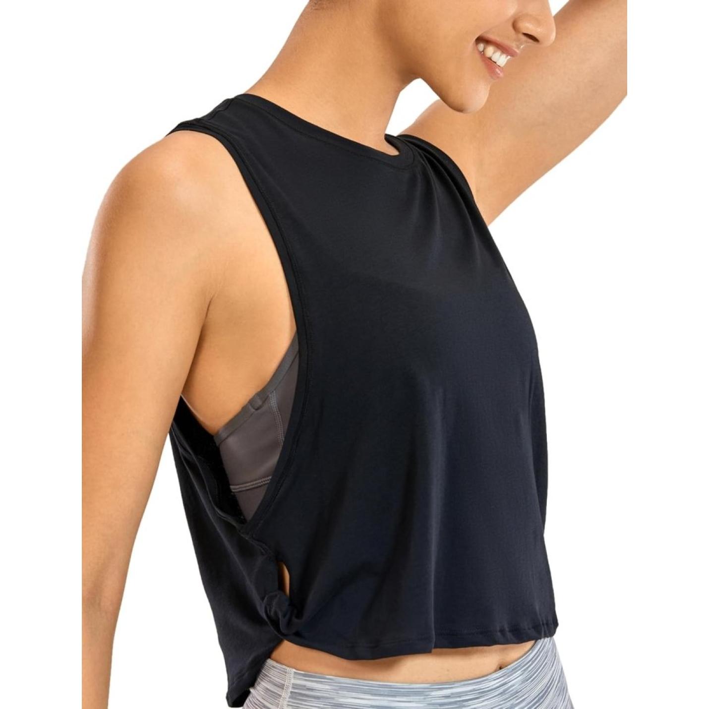 YOGA Dames Pima Cotton Workout Tank Crop Sport Shirt Mouwloos Yoga Running Tops - happygetfit.com