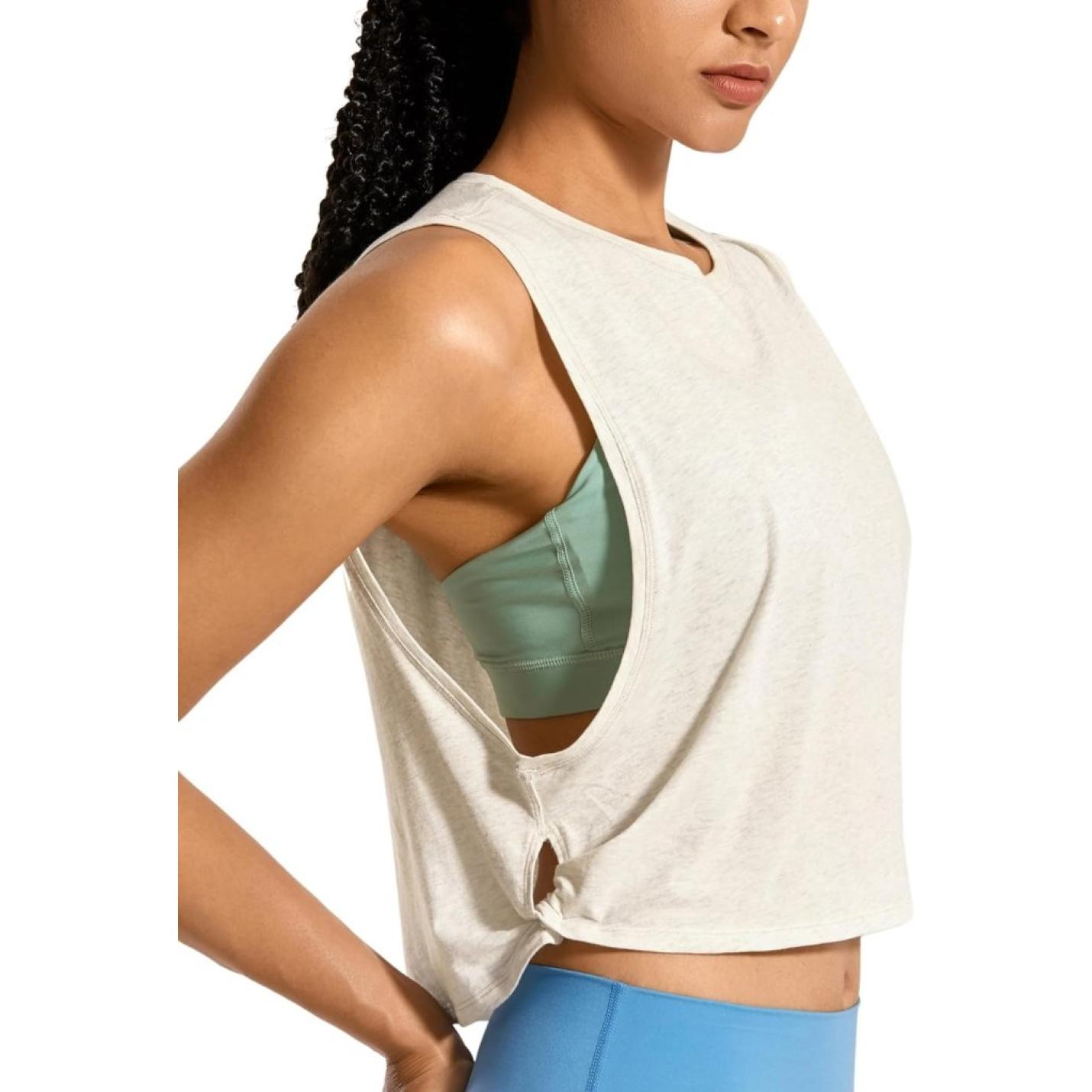 YOGA Dames Pima Cotton Workout Tank Crop Sport Shirt Mouwloos Yoga Running Tops - happygetfit.com