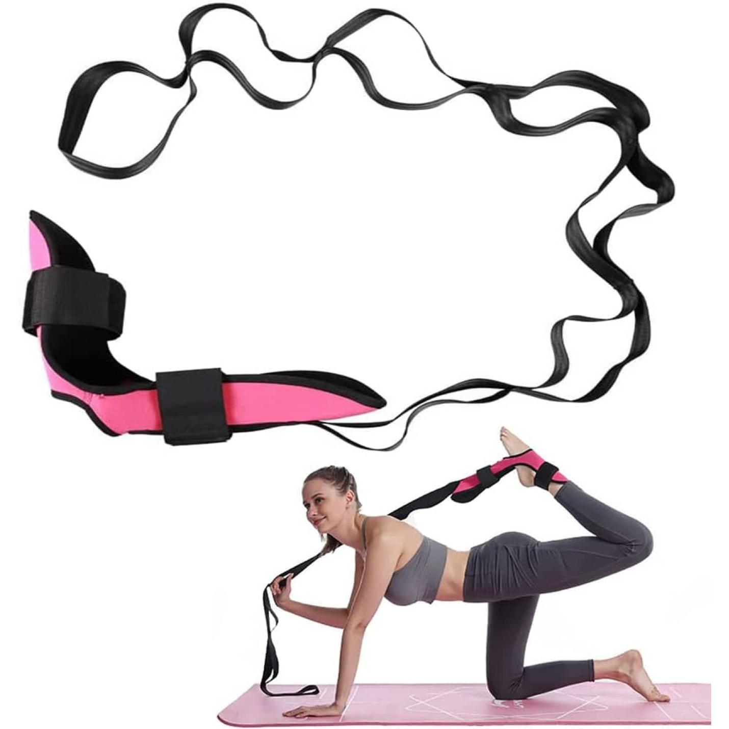 Yoga stretching riem, fitness beenstretcher, enkelband stretcher riem, flex riem stretching, been stretcher band voor plantaire fasciitis, hamstring stretcher, kuitpijn verlichting - happygetfit.com