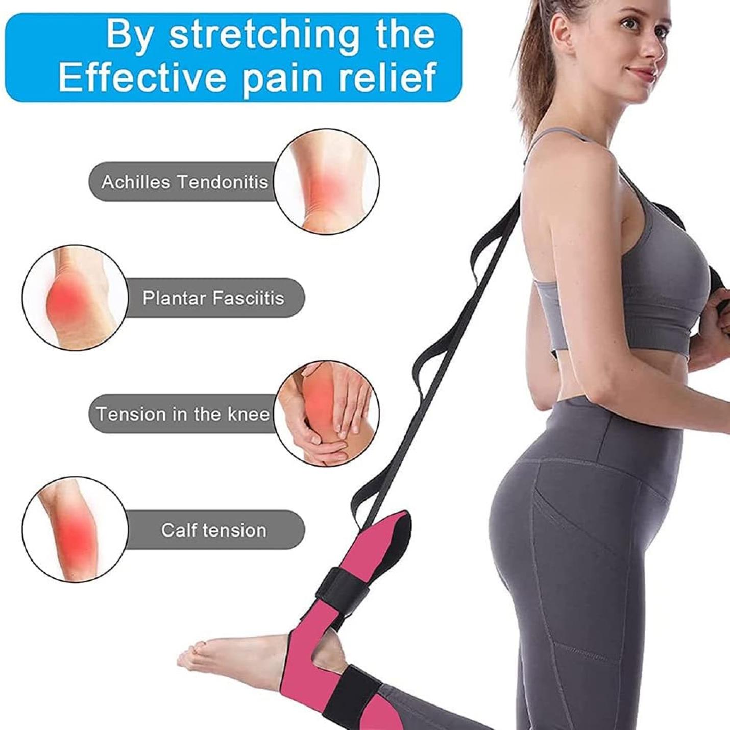 Yoga stretching riem, fitness beenstretcher, enkelband stretcher riem, flex riem stretching, been stretcher band voor plantaire fasciitis, hamstring stretcher, kuitpijn verlichting - happygetfit.com