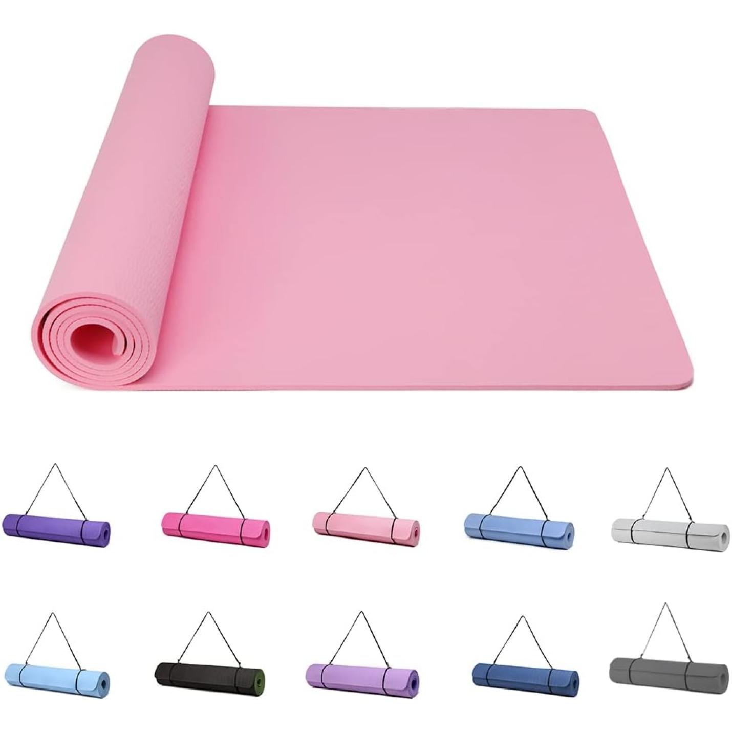 Yogamat, Gymnastiek, Pilates Oefenmat voor vrouwen, antislip, dik 6 mm met draagriem, Tpe, 183 x 61 x 0,6 cm - happygetfit.com