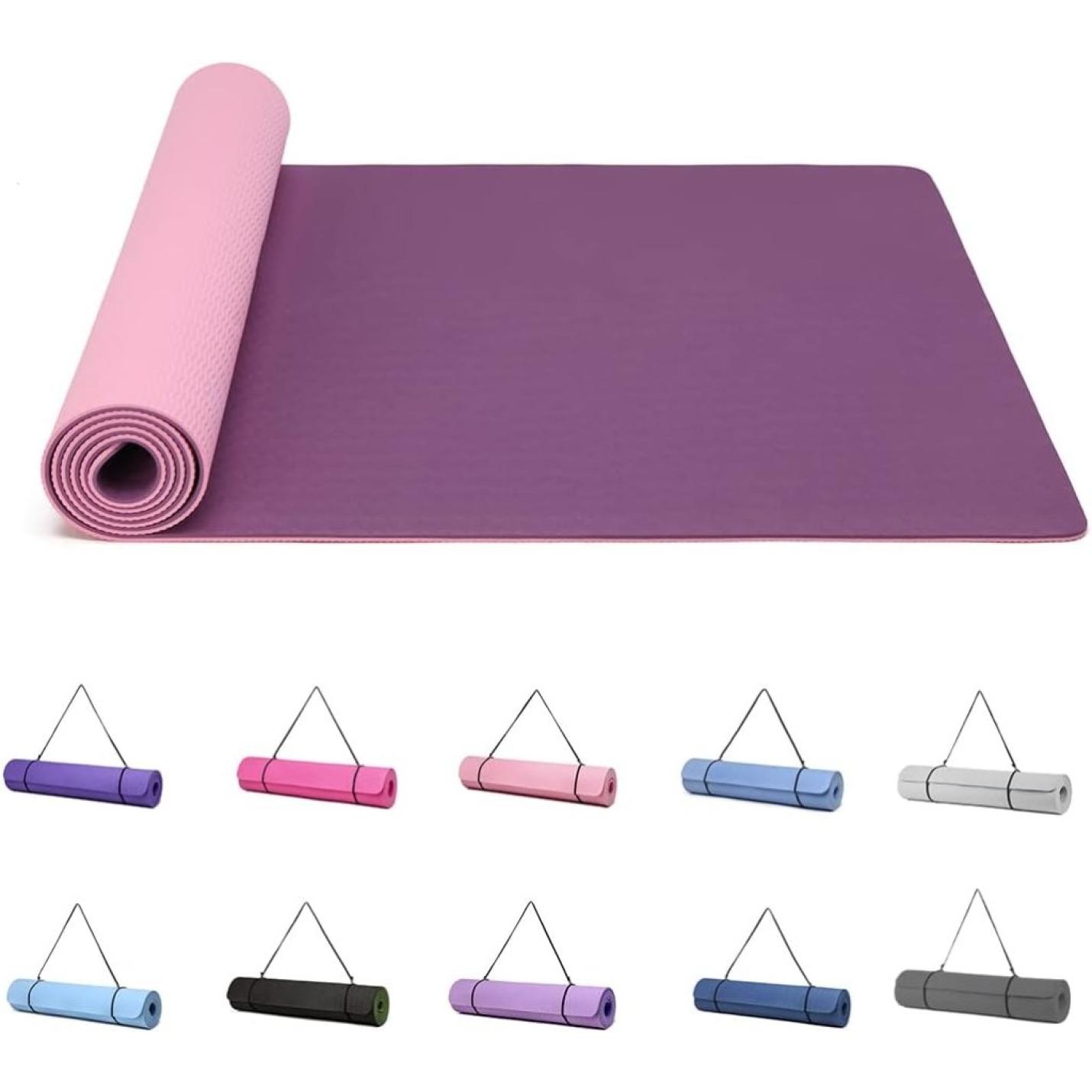 Yogamat, Gymnastiek, Pilates Oefenmat voor vrouwen, antislip, dik 6 mm met draagriem, Tpe, 183 x 61 x 0,6 cm - happygetfit.com