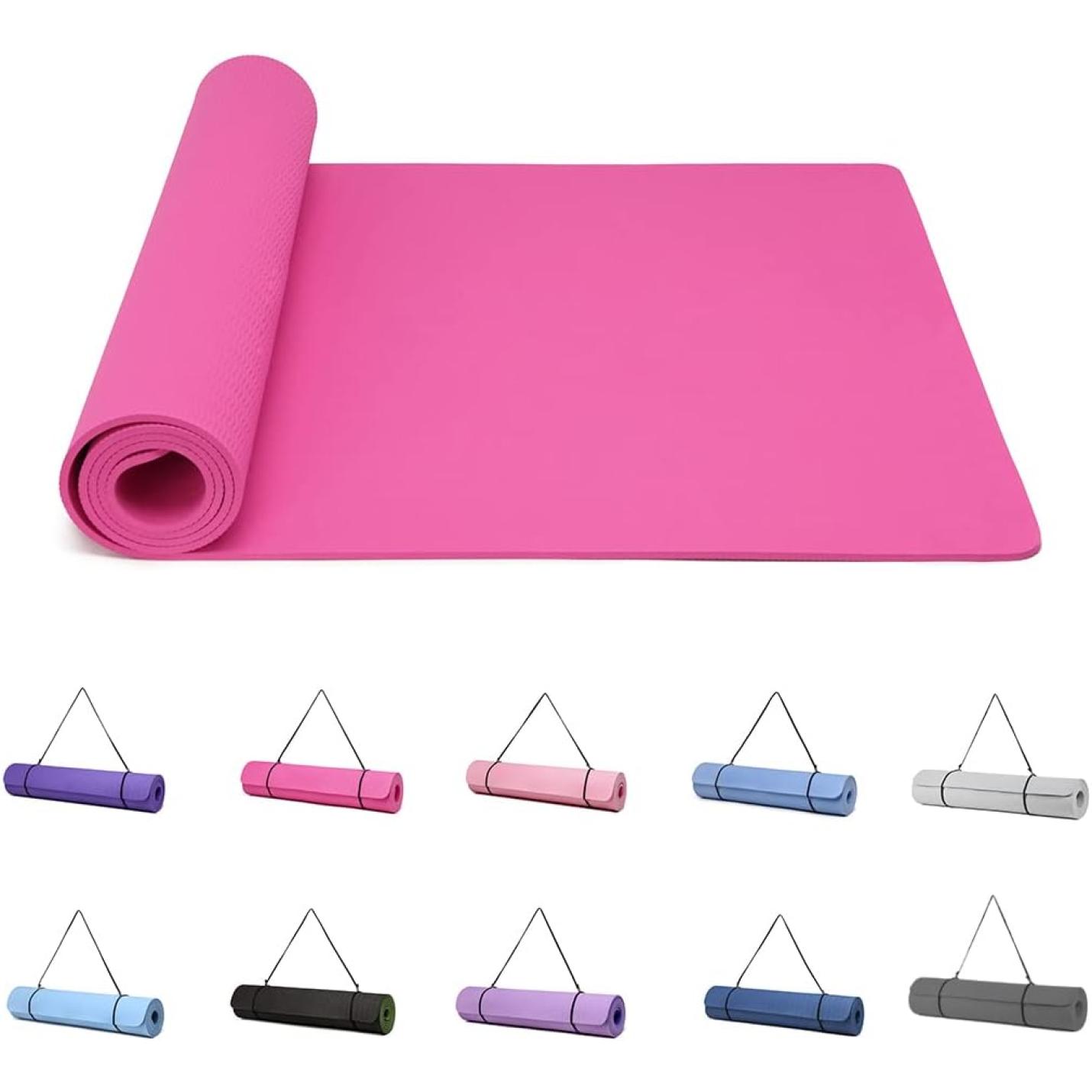 Yogamat, Gymnastiek, Pilates Oefenmat voor vrouwen, antislip, dik 6 mm met draagriem, Tpe, 183 x 61 x 0,6 cm - happygetfit.com