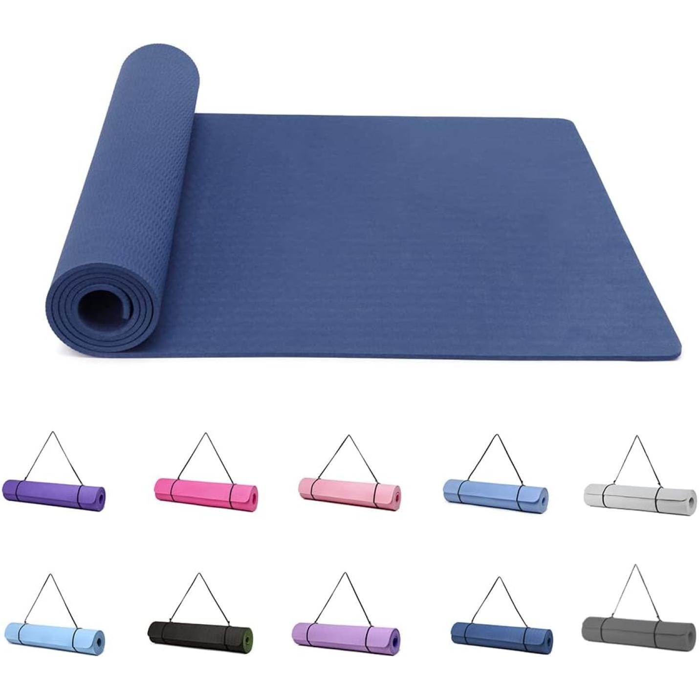 Yogamat, Gymnastiek, Pilates Oefenmat voor vrouwen, antislip, dik 6 mm met draagriem, Tpe, 183 x 61 x 0,6 cm - happygetfit.com