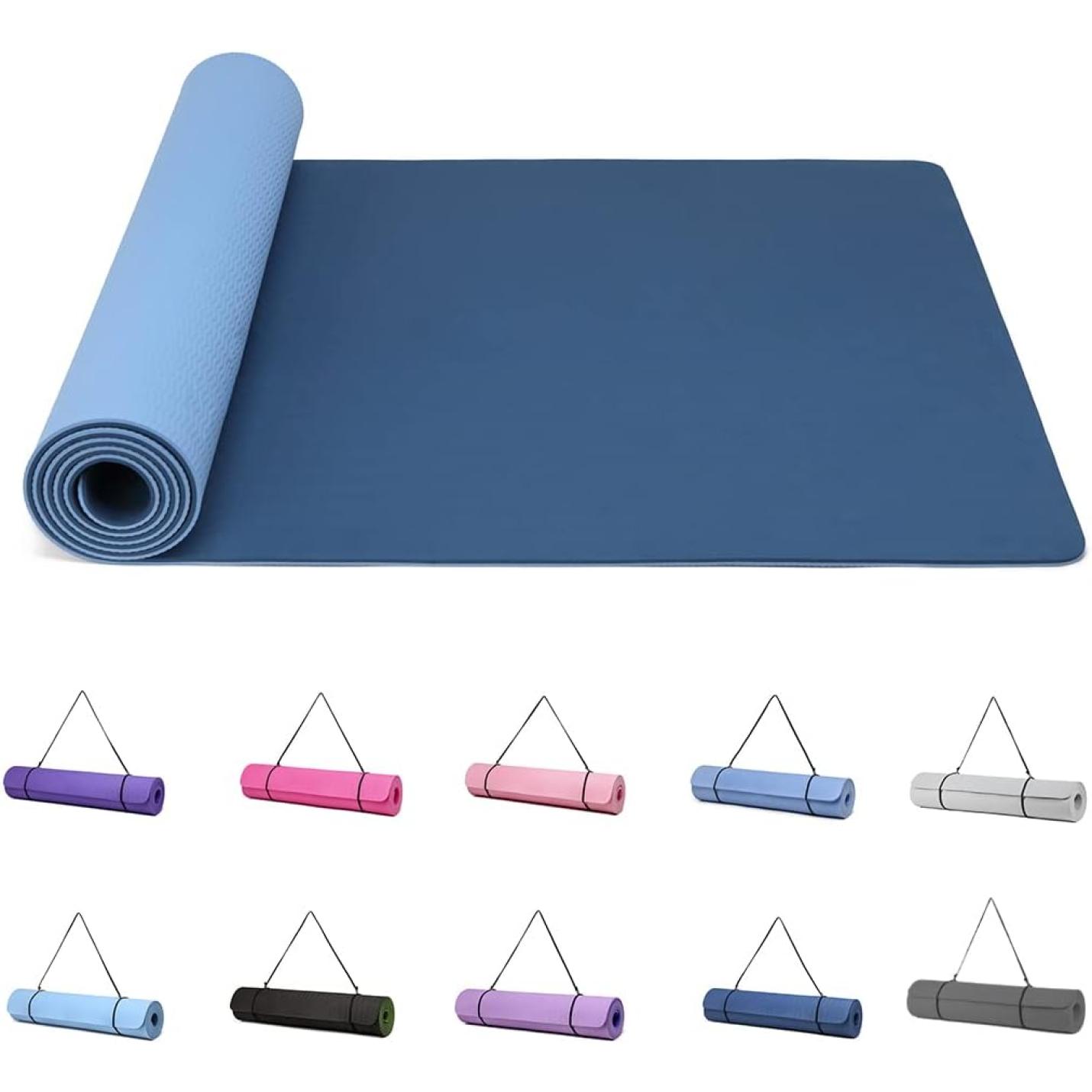 Yogamat, Gymnastiek, Pilates Oefenmat voor vrouwen, antislip, dik 6 mm met draagriem, Tpe, 183 x 61 x 0,6 cm - happygetfit.com