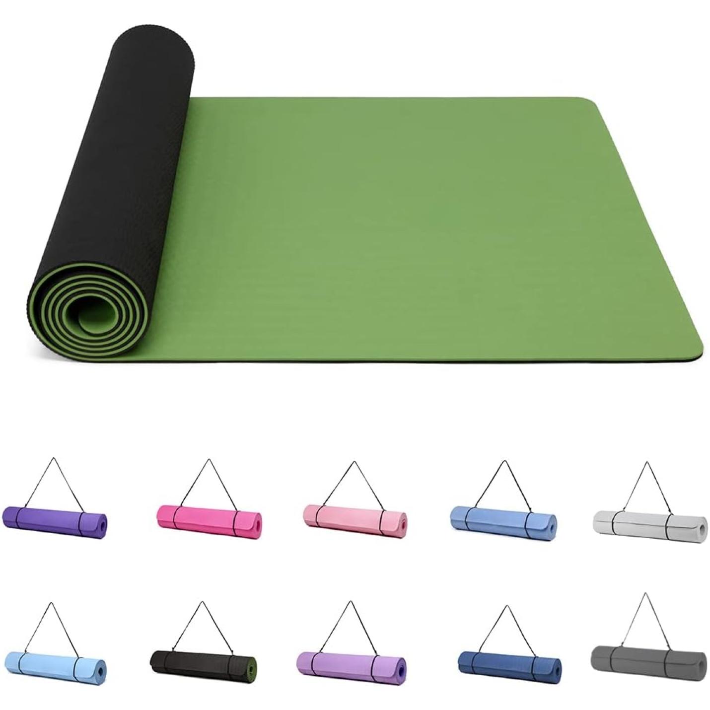 Yogamat, Gymnastiek, Pilates Oefenmat voor vrouwen, antislip, dik 6 mm met draagriem, Tpe, 183 x 61 x 0,6 cm - happygetfit.com