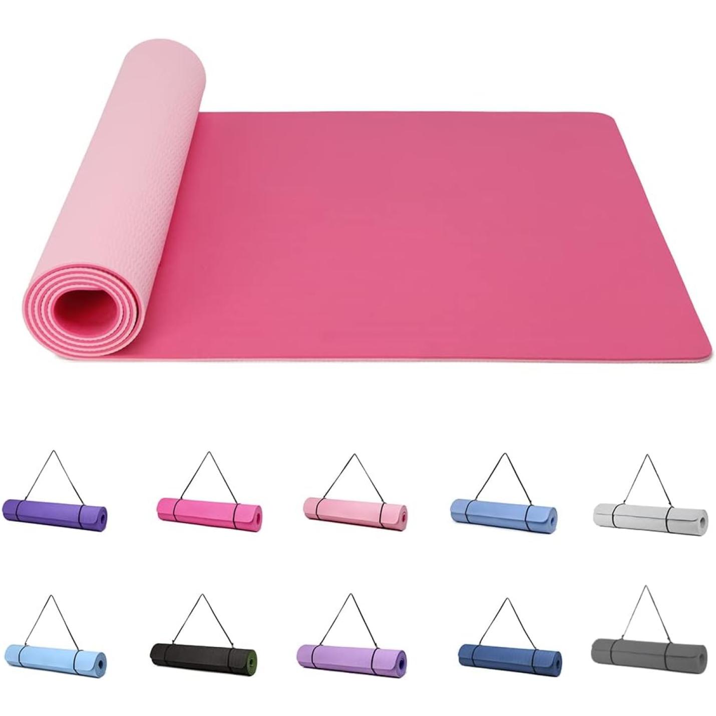 Yogamat, Gymnastiek, Pilates Oefenmat voor vrouwen, antislip, dik 6 mm met draagriem, Tpe, 183 x 61 x 0,6 cm - happygetfit.com