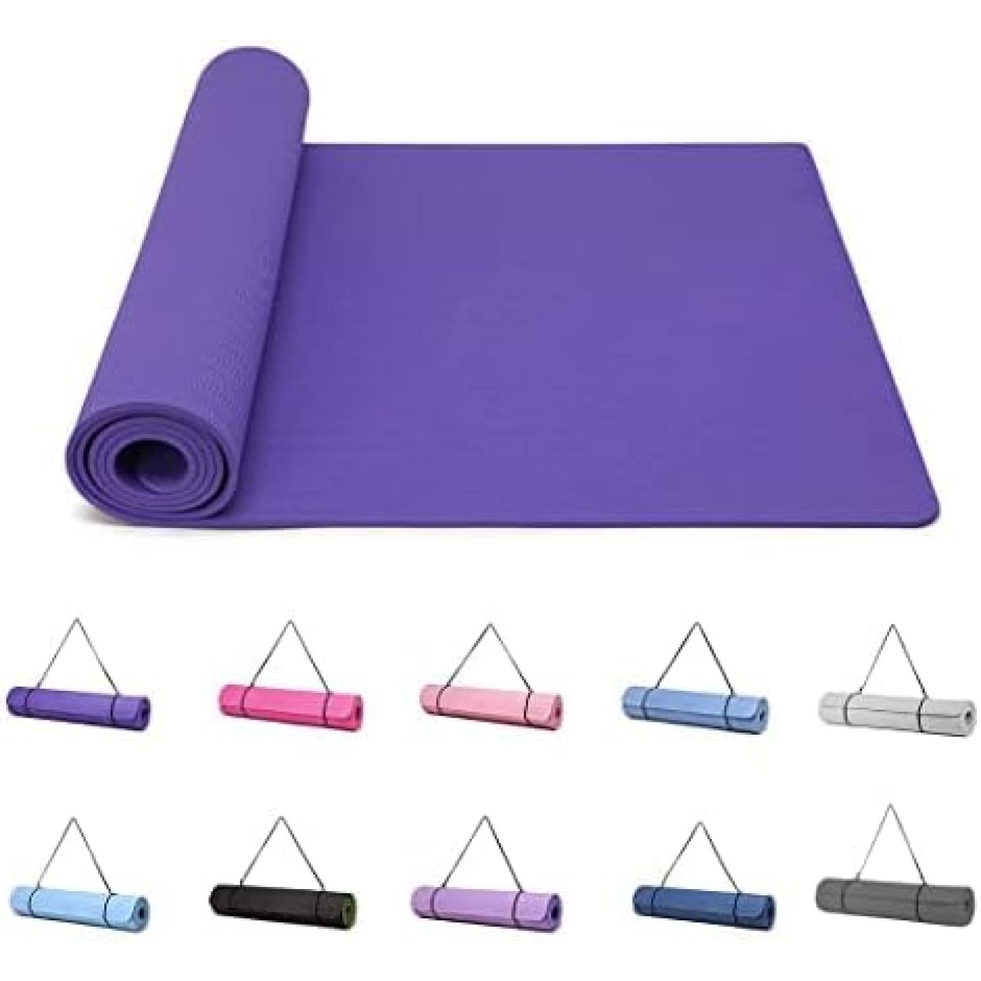 Yogamat, Gymnastiek, Pilates Oefenmat voor vrouwen, antislip, dik 6 mm met draagriem, Tpe, 183 x 61 x 0,6 cm - happygetfit.com