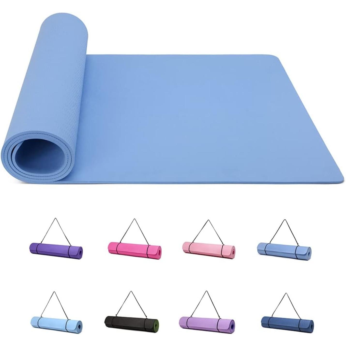 Yogamat, Gymnastiek, Pilates Oefenmat voor vrouwen, antislip, dik 6 mm met draagriem, Tpe, 183 x 61 x 0,6 cm - happygetfit.com