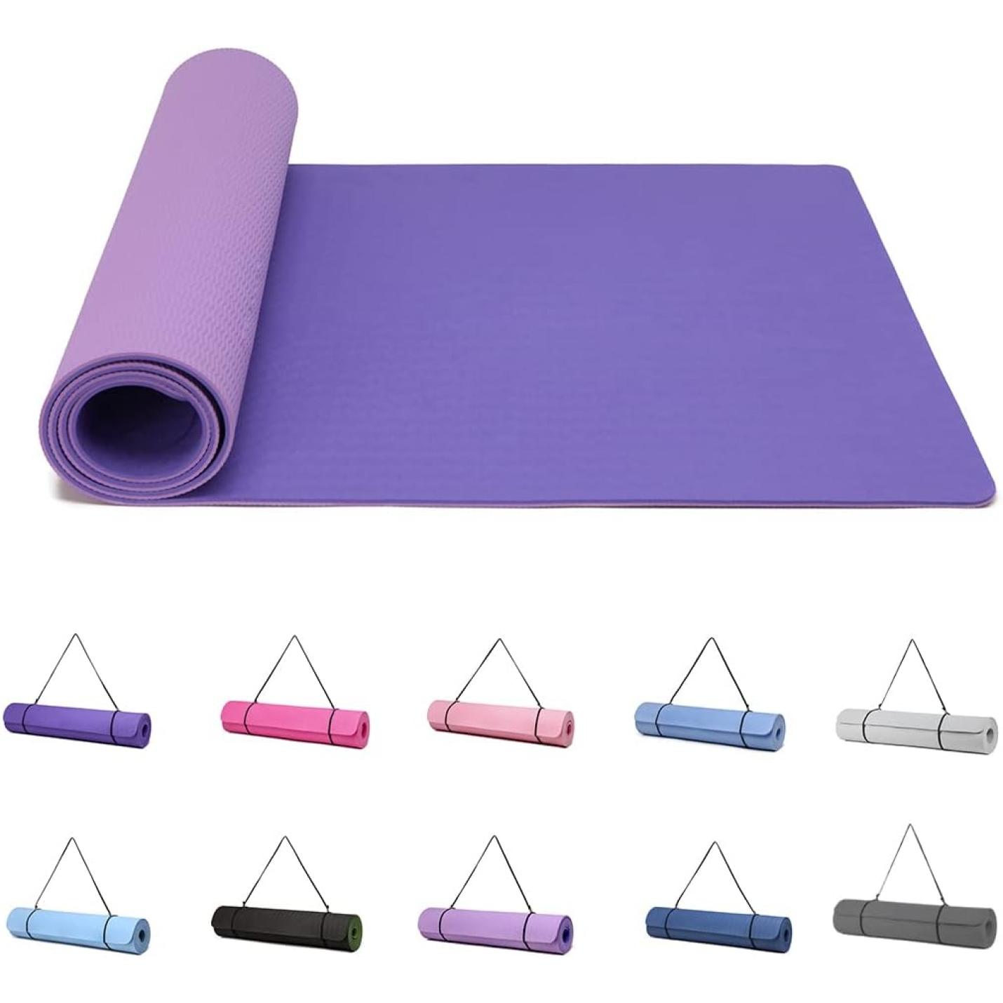 Yogamat, Gymnastiek, Pilates Oefenmat voor vrouwen, antislip, dik 6 mm met draagriem, Tpe, 183 x 61 x 0,6 cm - happygetfit.com