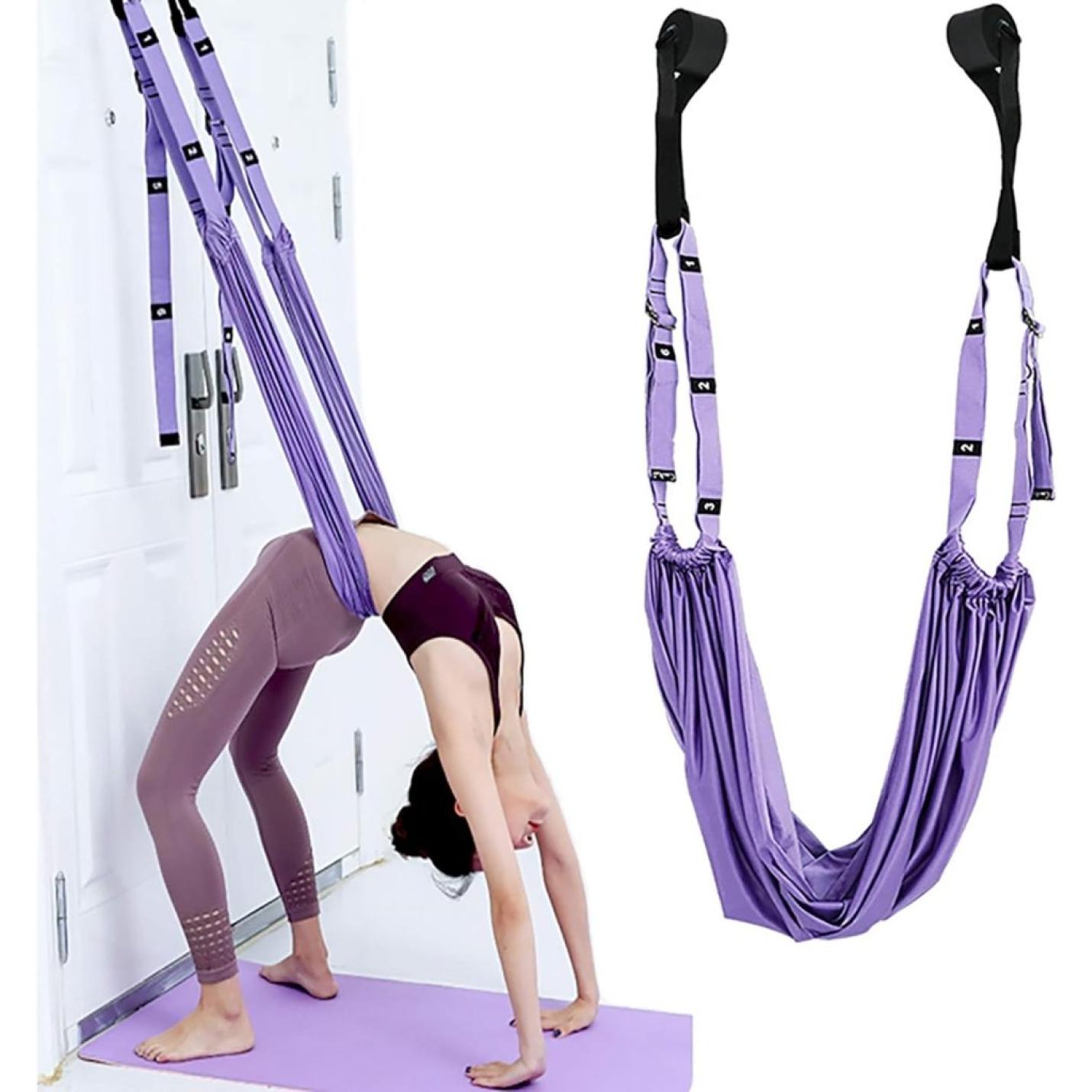 Yogariem, beenstretcher, stretchband, stretchband, stretchband, yogariemen van polyester katoen, inversie stretch, oefenband voor yoga, ballet, pilates, gymnastiek, flexibiliteit, training, paars, 1 - happygetfit.com