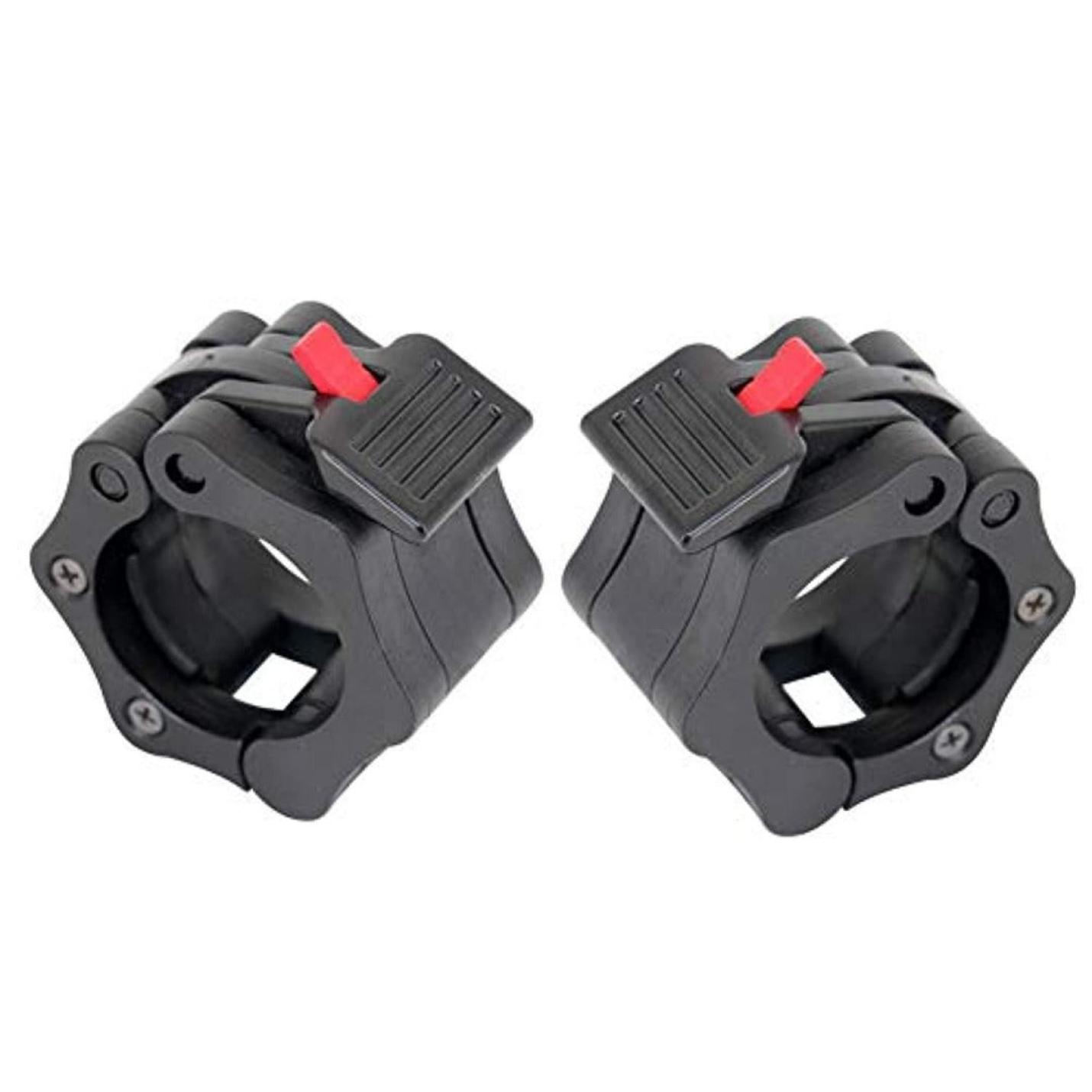 Paar zwarte plastic slangtules met rode triggers en een Verhoog je veiligheid en focus tijdens je krachttraining.