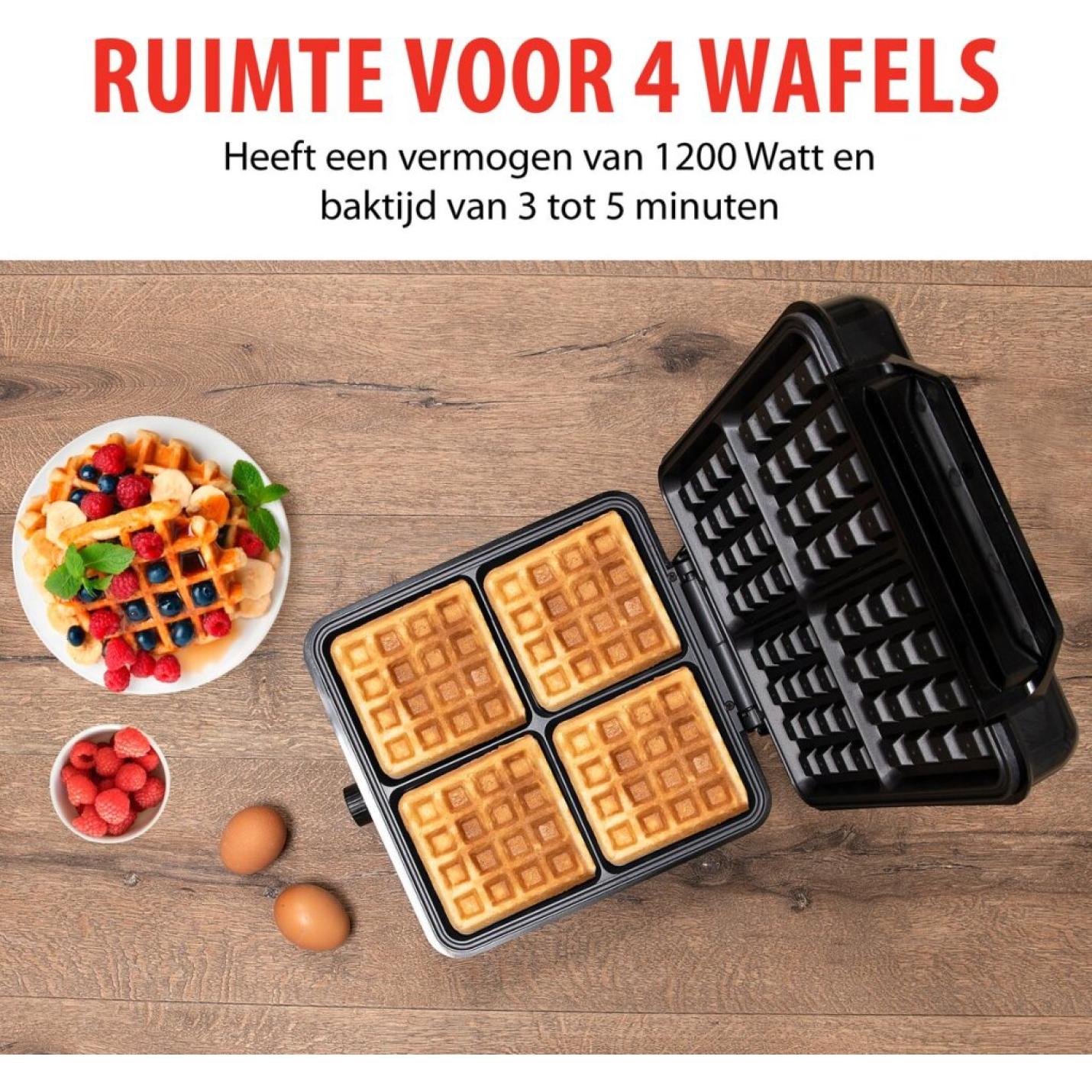 Alpina Wafelijzer Brusselse Wafels Antiaanbaklaag 4 Wafels 1200W