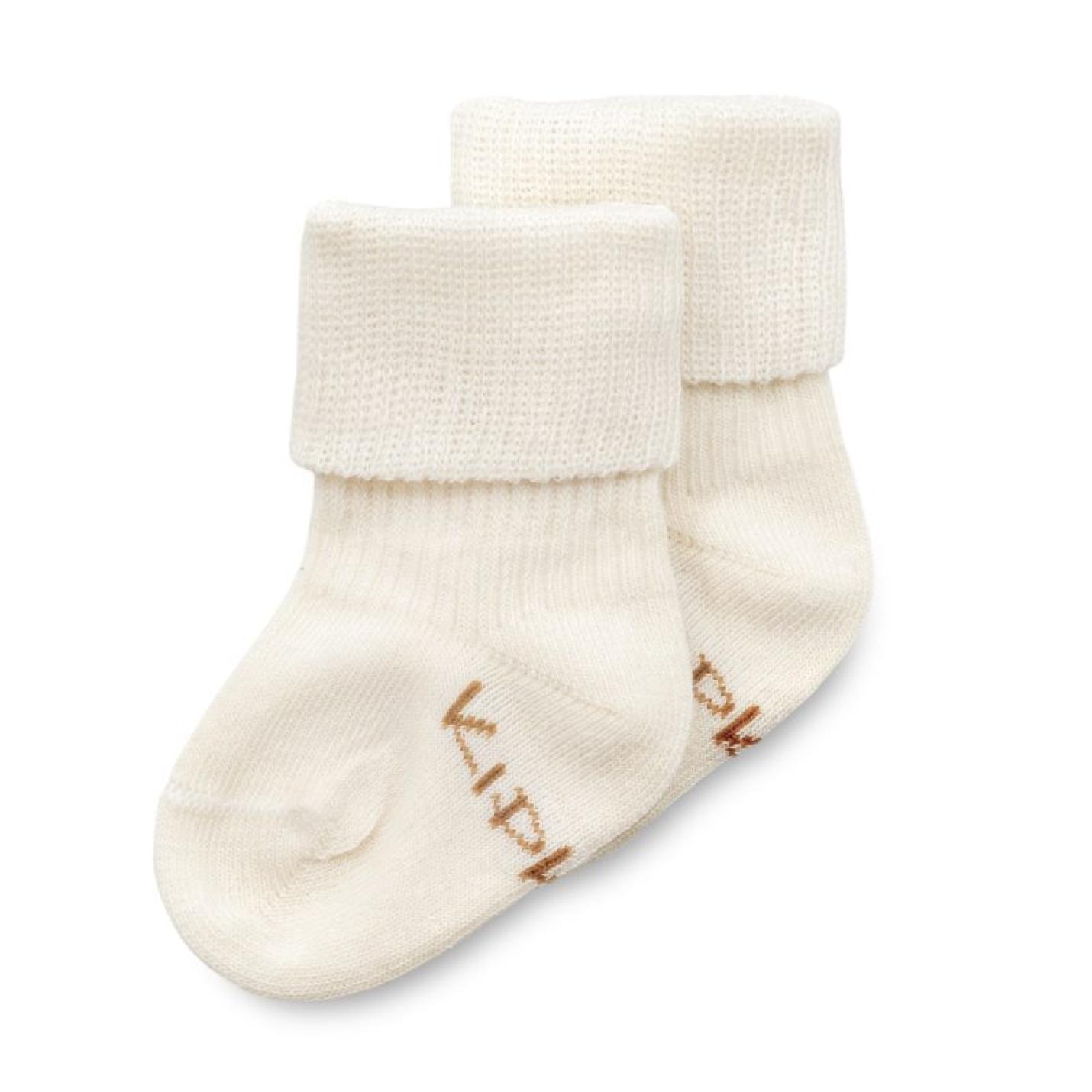 Sokjes Off-White Prematuur baby sokjes met omslagrand op voetzool tekst kipkap in beige