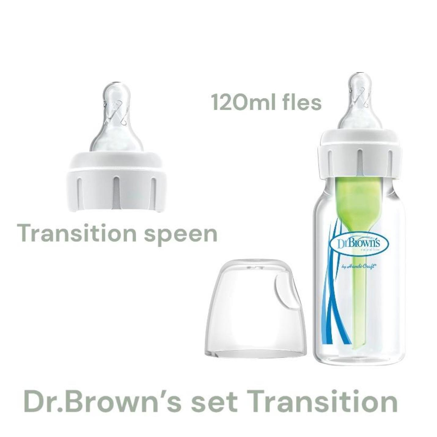 Dr.Browns set Transition is een fles van 120 ml en een transition fles speen