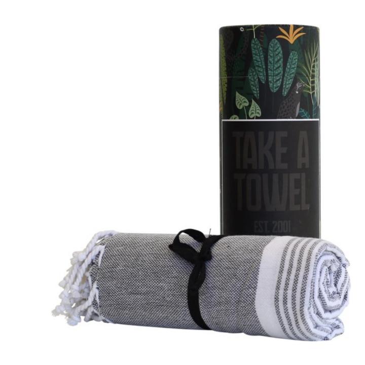 Hamamdoek - Take A Towel - saunadoek - 100x180cm - 100% katoen -zwart/grijs