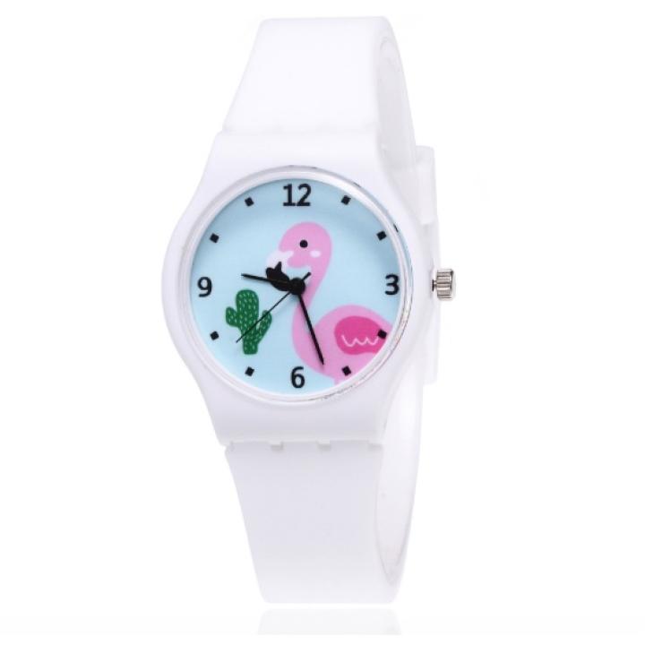 Hidzo Kinderhorloge - Analoog - Flamingo - Wit - Siliconen