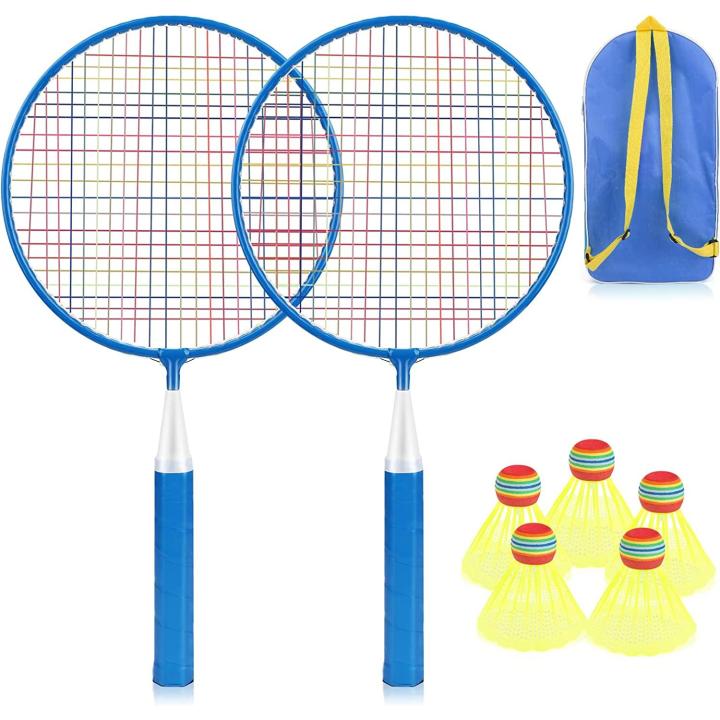 Badminton Racket Set Kinderen, Draagbaar Badminton Set voor Kinderen 7 in 1 Kinderen Badminton Speelgoed voor Kinderen Beginnende Spelers Ouder-kind Sportgames, Inclusief Draagtas (Blauw) 