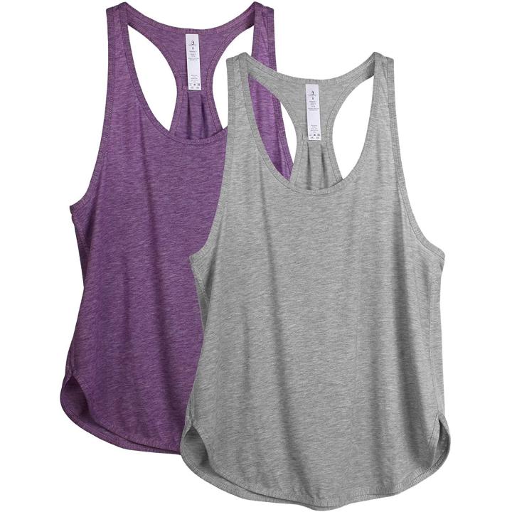 Dames Tanktop Sporttop Racerback Fitness Yoga Mouwloze Shirts, 2-Pack S  GreyGrape