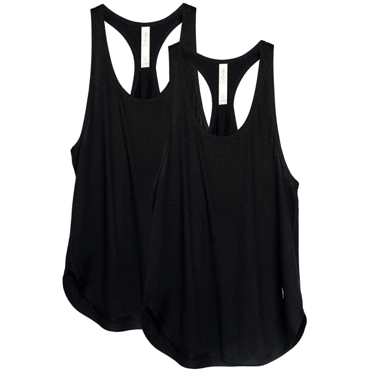 Dames Tanktop Sporttop Racerback Fitness Yoga Mouwloze Shirts, 2-Pack L  BlackBlack
