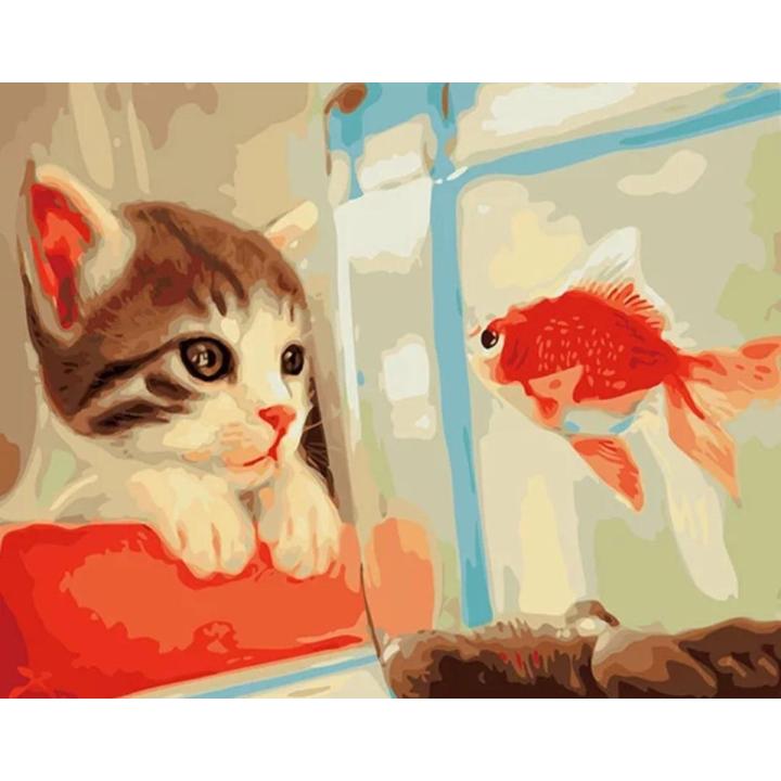 2.0 Products - Dieren - Schilderen op nummer volwassenen - Paint by number - 40 x 50 CM - Katten - Poezen - Vis