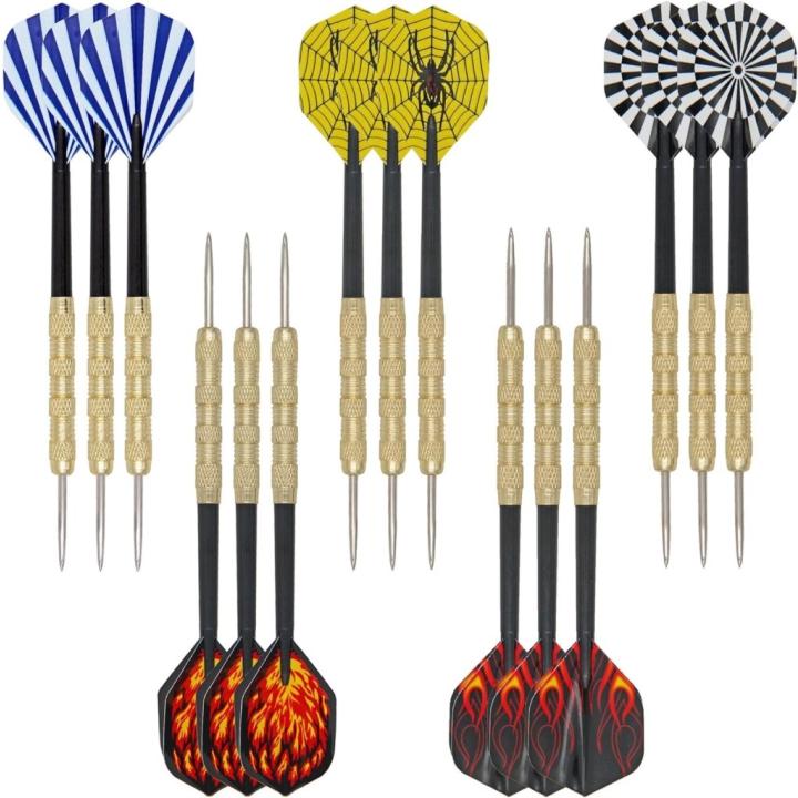 15 Pack 14G Kleurrijke Dartpijlen met Stalen Punt, Aluminium Assen Metaal Dartset (5 Kleuren), Beginners Thuis Darten, Messing Vaten en Dart Puntenslijper, voor Rec Room Mannengrot Bar - 15 Pack 14G