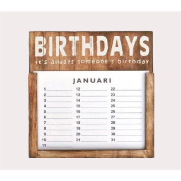 Woodart Houten Verjaardagskalender Naturel 30x29