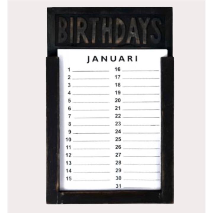 Woodart Houten Verjaardagskalender Black Wash - 28 cm