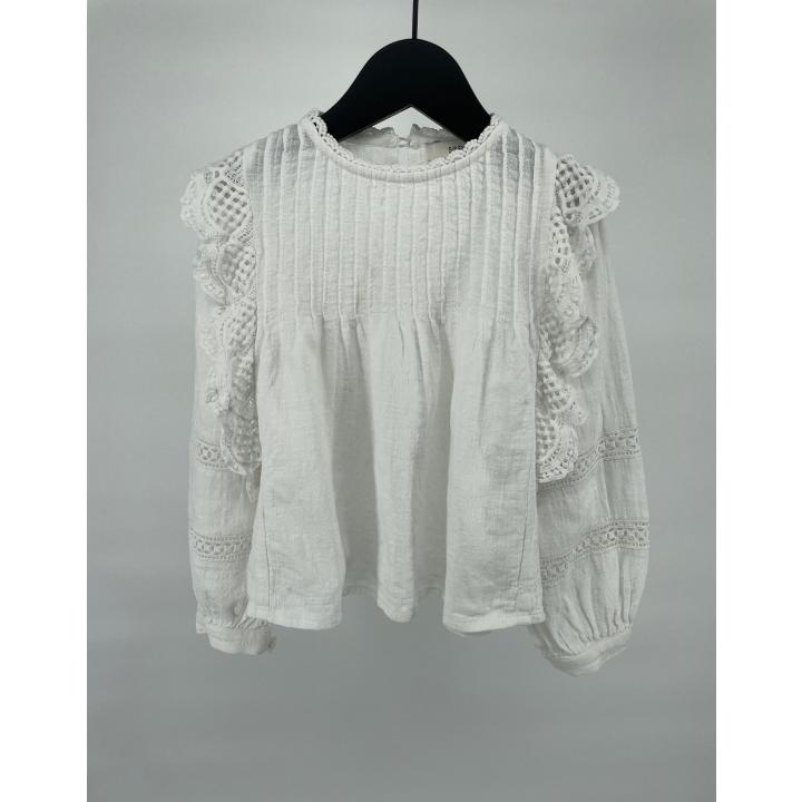 Blouse Wit Broderie Roesjes Maat 98 / 104