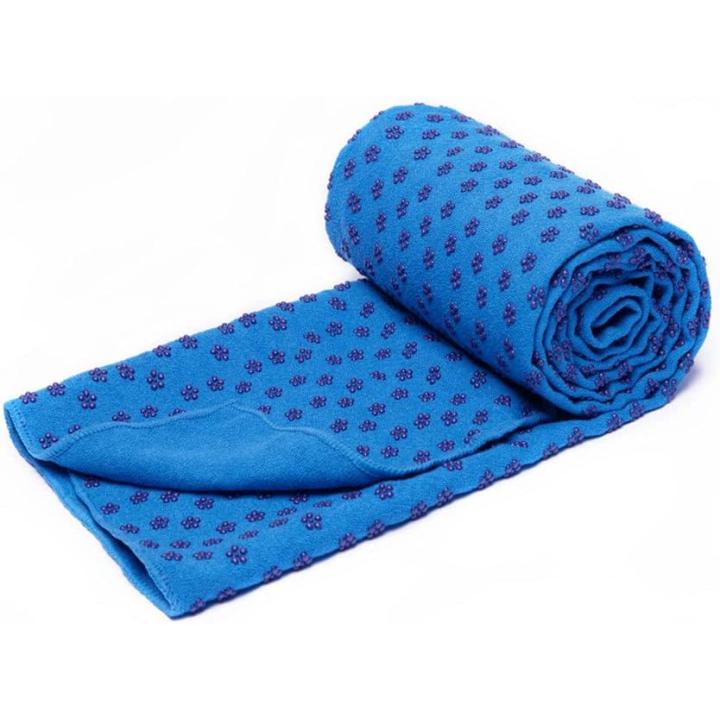 Antislip sneldrogende yogahanddoeken (6 kleuren) met draagtas van mesh, extra lang (62 x 183 cm) - Blauw