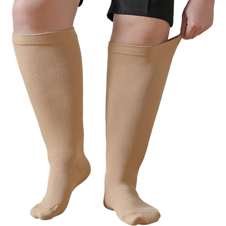 Compressiesokken voor Dames en Heren: Compressiesokken Sokken voor Vliegen Atletiek Lopen Reizen Fietsen Sport 1 paar - 2XL - Beige