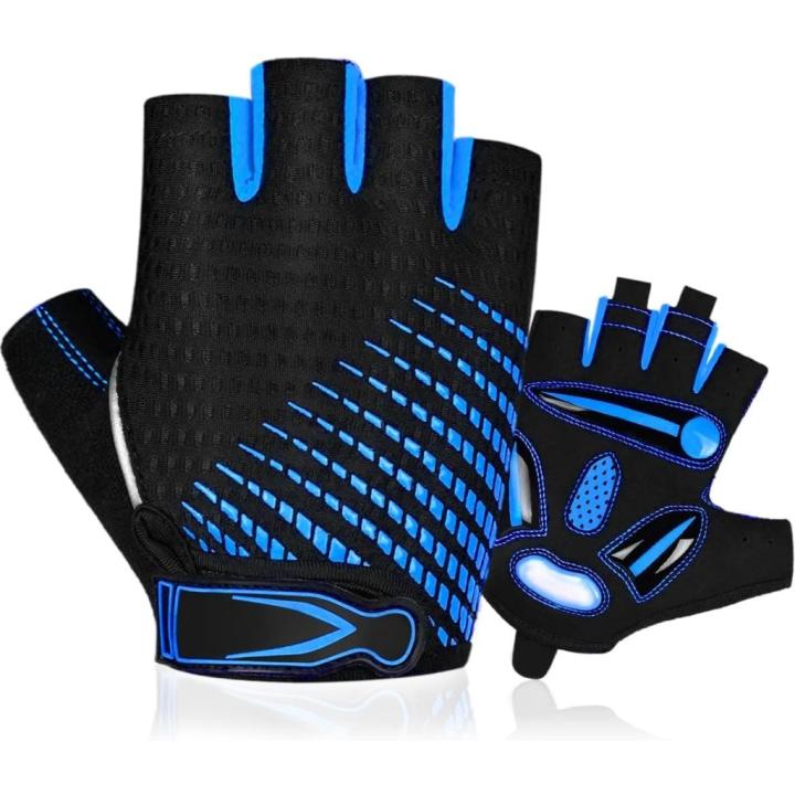 Fietshandschoenen met halve vingers - Gel gevoerde vingerloze fietshandschoenen - ademende MTB-handschoenen voor mannen en vrouwen - Schokabsorberende antislip fietshandschoenen voor sport, - L - Blauw