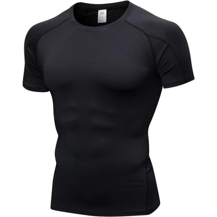 Heren compressieshirt korte mouwen functioneel shirt sneldrogend loopshirt sportshirt fitnessshirt voor mannen - S - Zwart
