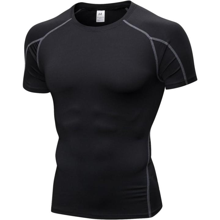 Heren compressieshirt korte mouwen functioneel shirt sneldrogend loopshirt sportshirt fitnessshirt voor mannen - XL - Zwart Grijs