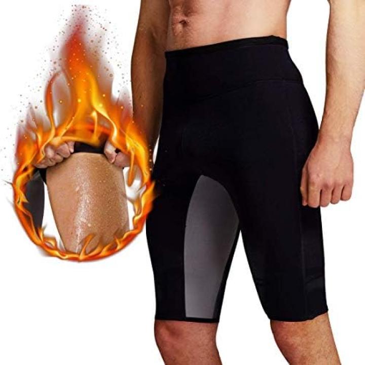 Mannen Zweet Sauna Shorts Body Shaper Gewichtsverlies Broek Workout Afslanken Hot Yoga Capri Tummy Fat Burner Taille trainer - S - Zwart