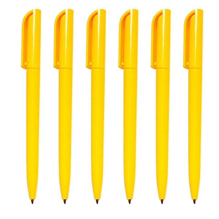 Schrijf in stijl en comfort met deze set van 6 plastic balpennen! - Geel