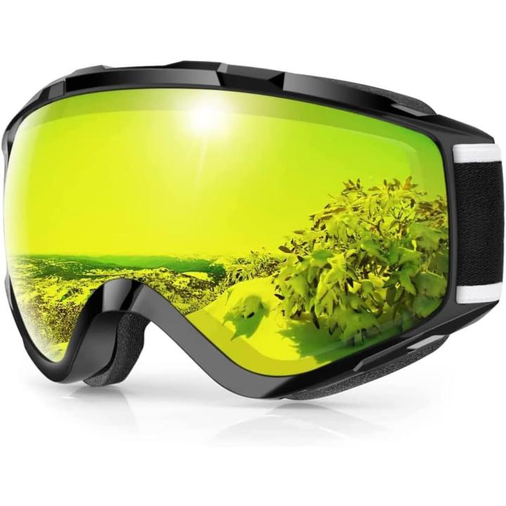 Skibril,Skibrillen Dames Heren Volwassenen voor Brildragers OTG,UV Bescherming Anti Mist Ski Goggles Bolvormige Spiegel - Geel / Zwart (VLT 21%) - A1 CP