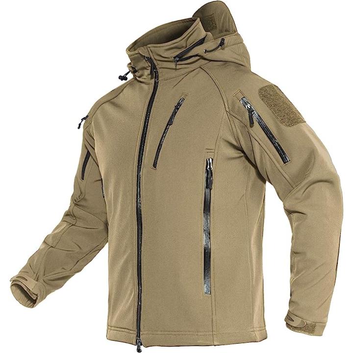 Blijf warm en droog in elke weersomstandigheid met de waterafstotende softshell jas - Khaki - 3XL