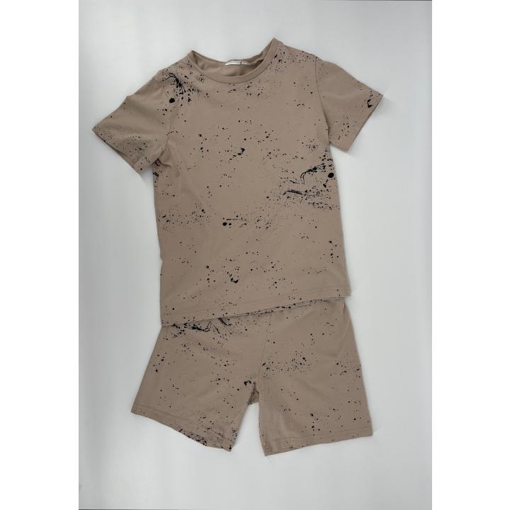 Zomer Pyjama Shortama Beige Spikkels Maat 134 / 140