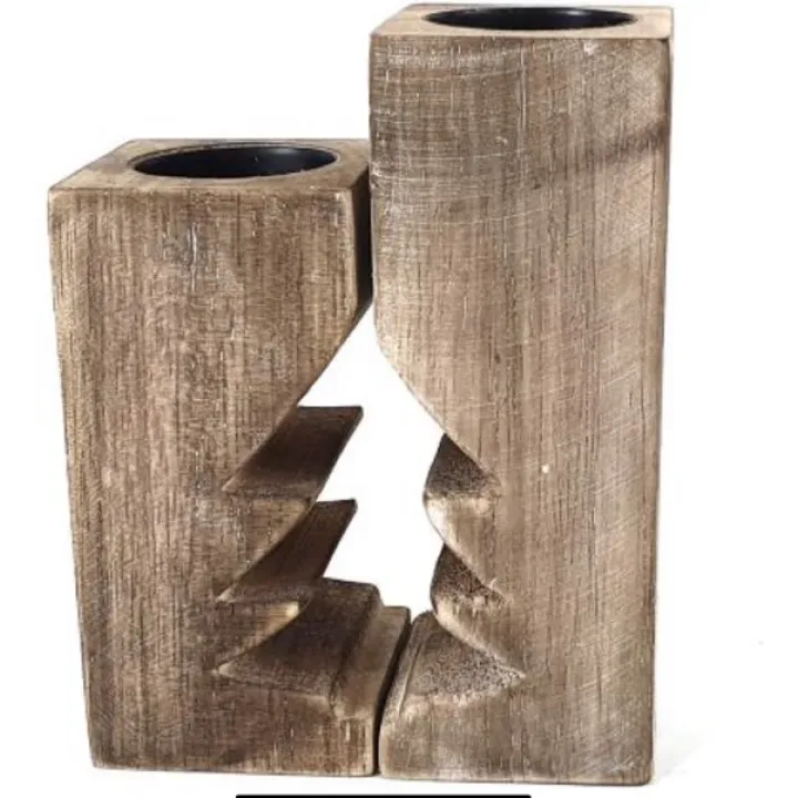 Woodart Waxinelichthouder kerst  naturel small