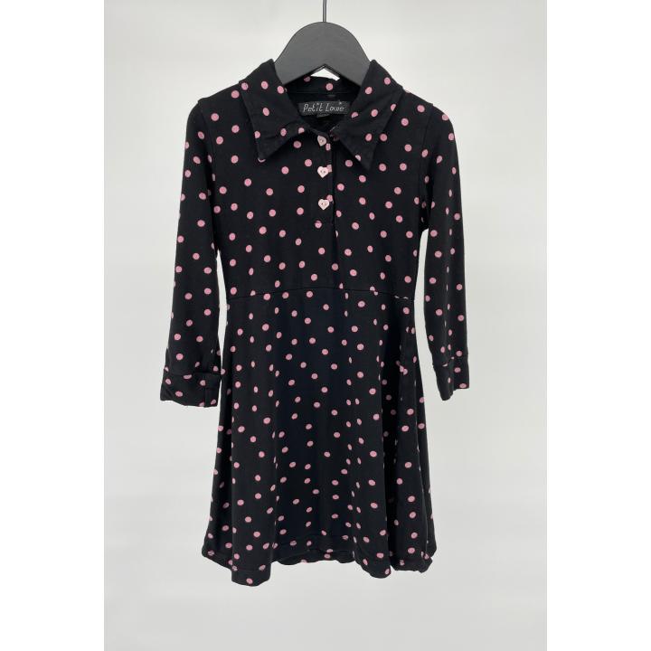 Jurk Lange Mouwen Zwart Roze Polka Dots Maat 86 / 92